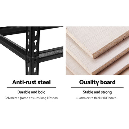 Giantz Heavy-Duty Garage Shelving 3-Pack – 180cm Steel Storage Racks (1000kg Capacity, Black)