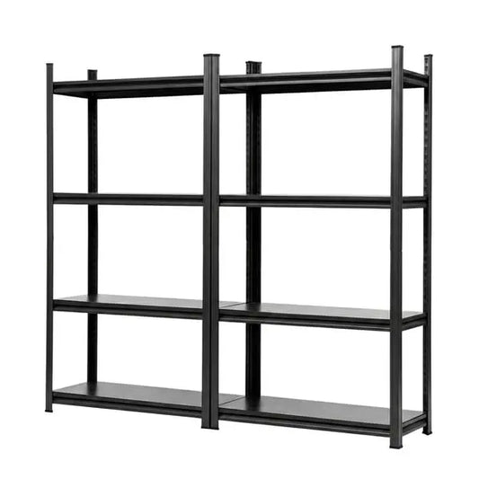 Giantz 2-pack steel garage shelving 1.8m wide 200kg per shelf all-steel boards matte black workshop rack	