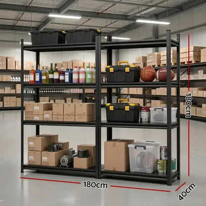 Giantz 2-Pack Steel Garage Shelving - 1.8m Wide, 200kg Per Shelf, All-Steel Boards | Workshop & Warehouse Rack