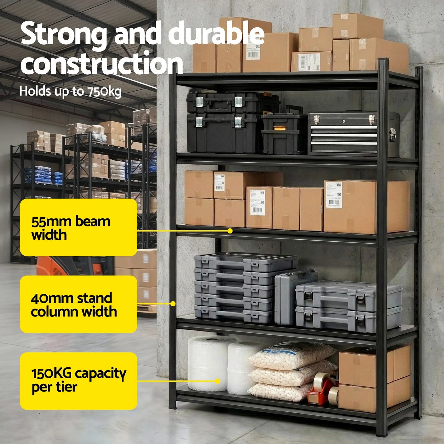 Giantz 5-Tier Steel Garage Shelving Unit 1.8x1.2m - 750kg Heavy Duty Workshop Storage Rack