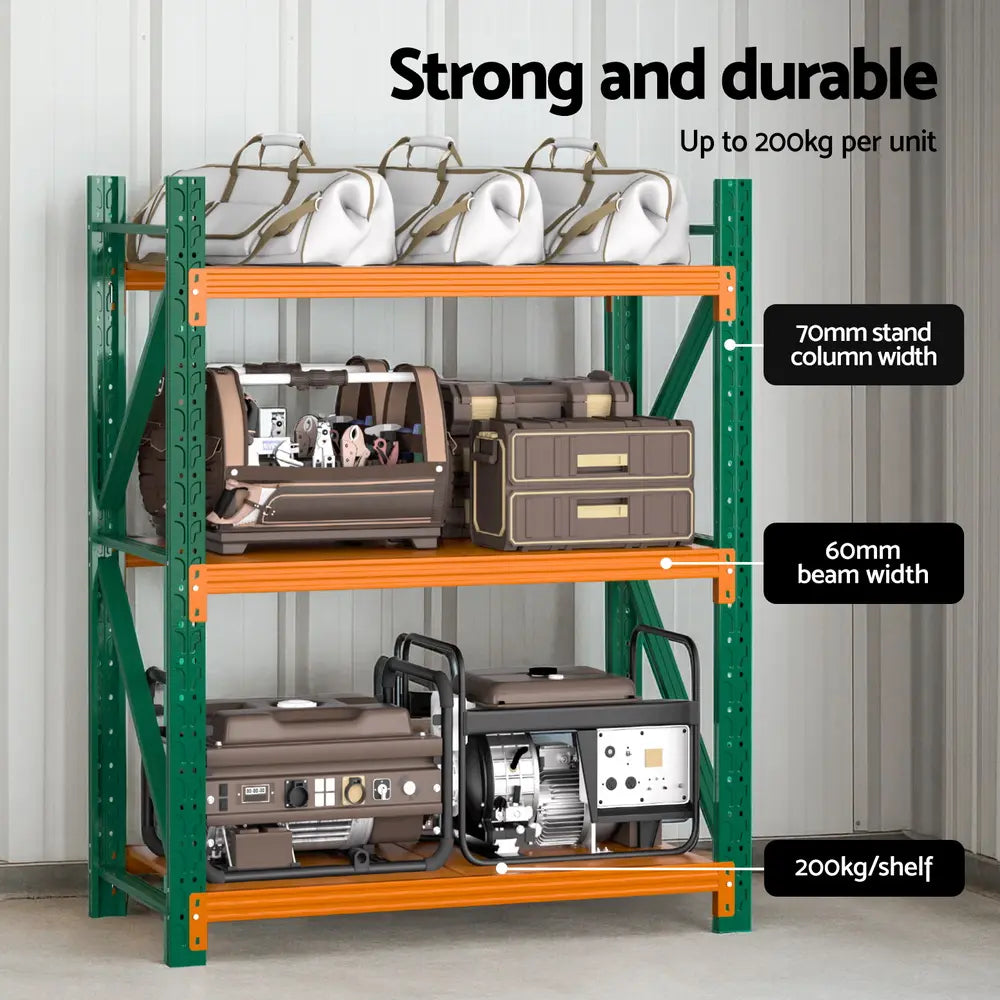 Heavy duty garage storage rack with tools and storage boxes