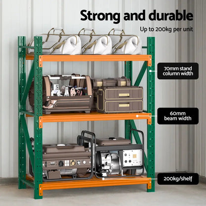 Heavy duty garage storage rack with tools and storage boxes