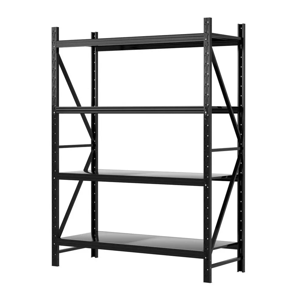 2 meter tall garage shelving unit 1.5m wide in black with 200kg per shelf capacity for standard ceiling garages