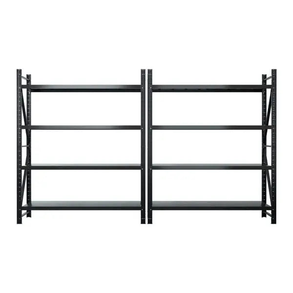 Giantz 4m Warehouse Shelving Rack - 2 Matching Units, 200kg Per Shelf, 2.4m Tall, Z-Brace Black Steel