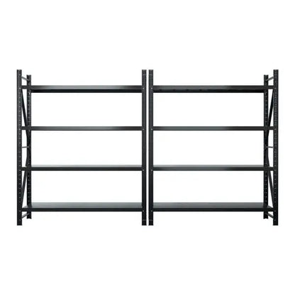 Giantz 4m Warehouse Shelving Rack - 2 Matching Units, 200kg Per Shelf, 2.4m Tall, Z-Brace Black Steel