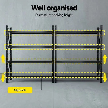 Adjustable shelf height positions on Giantz warehouse rack 200kg capacity allowing custom configuration