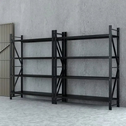 Two Giantz warehouse racks installed side by side showing 4m combined wall coverage in garage or workshop