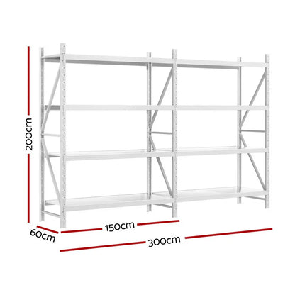 Giantz 4-Tier White Steel Garage Shelving 3x2m - 200kg Per Shelf, Z-Brace Heavy Duty Storage Rack