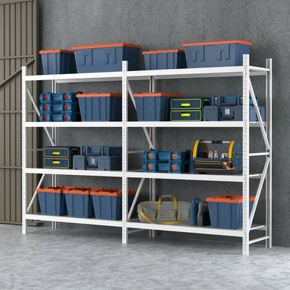 Giantz white steel shelving rack in clean organised garage or pantry storage Australia