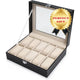 Black PU Leather Watch Organizer Display Storage Box Cases for Men & Women (10 slots)