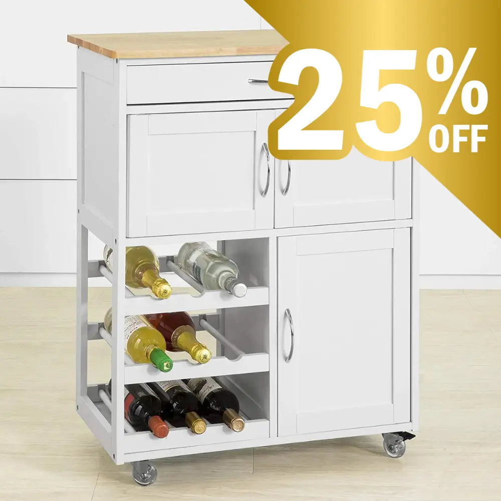 Scandinavian Kitchen Trolley Wine Cart - Premium Rubber Wood Australia
