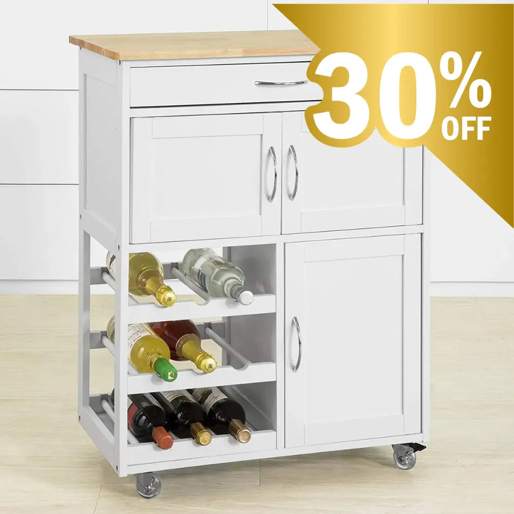 Scandinavian Kitchen Trolley Wine Cart - Premium Rubber Wood Australia