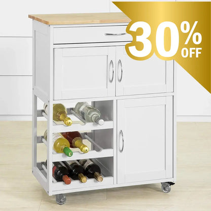Scandinavian Kitchen Trolley Wine Cart - Premium Rubber Wood Australia