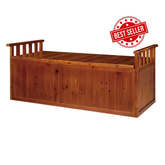 Our best seller Outdoor wooden storage bench 200L with hidden compartment 129cm fir wood natural finish