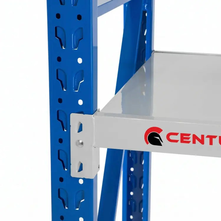 Centurion steel shelving close-up of 10-point welded joint and safety pin