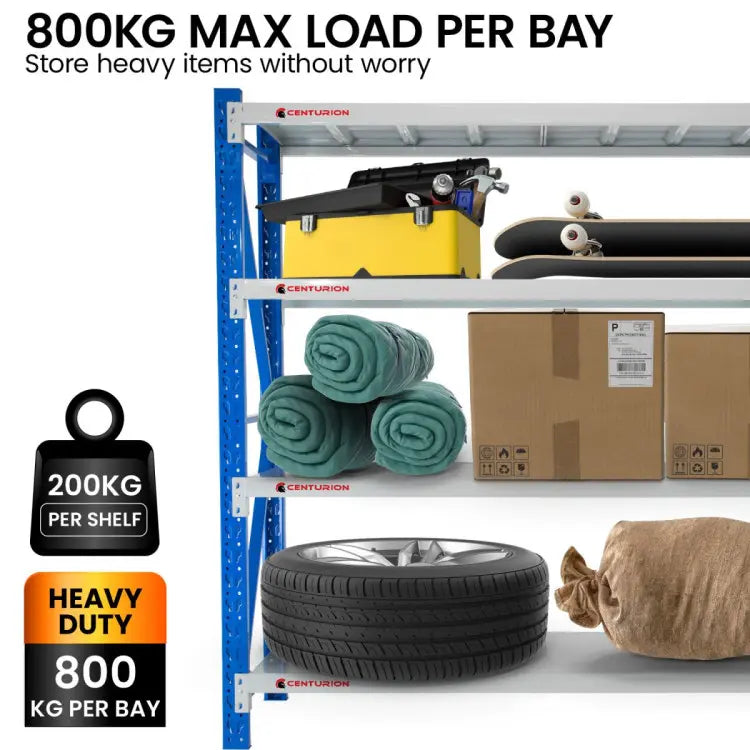 Centurion Long Span Shelving 1-Bay 1.5m Wide - 200kg Per Shelf, 800kg Bay, Gusseted Steel | LS-150