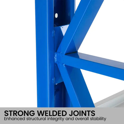 Gusseted joint construction detail on Centurion LS-150 long span shelving vertical triangulation beam