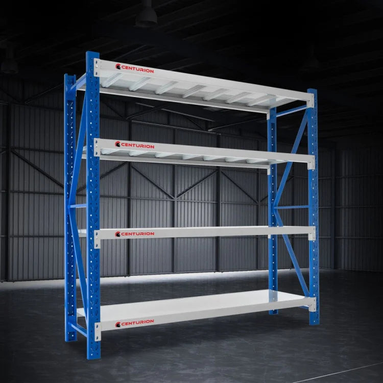 Centurion Long Span Shelving 1-Bay 1.5m Wide - 200kg Per Shelf, 800kg Bay, Gusseted Steel | LS-150