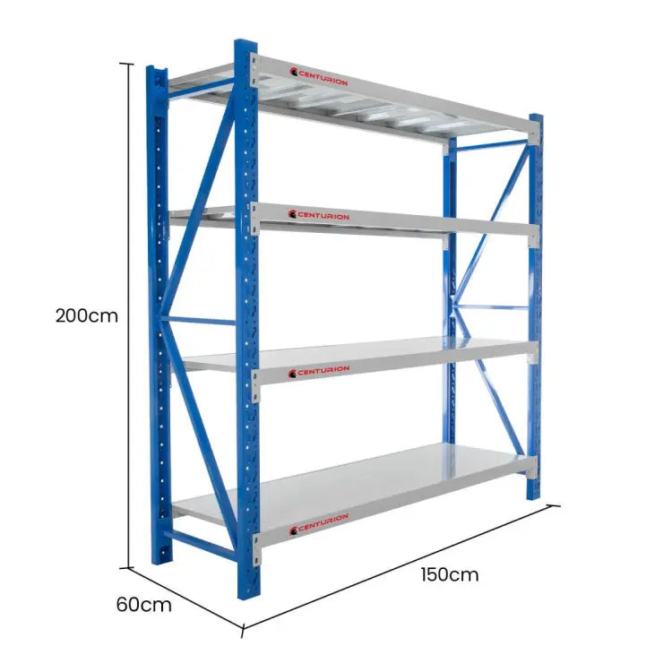 Centurion Long Span Shelving 1-Bay 1.5m Wide - 200kg Per Shelf, 800kg Bay, Gusseted Steel | LS-150