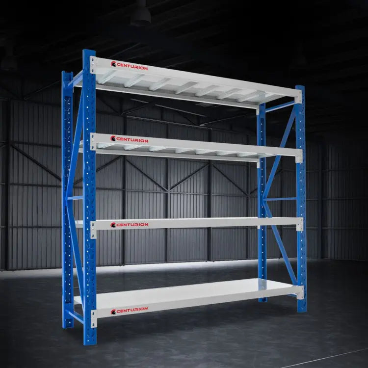 Centurion Long Span Shelving 1-Bay 2m Wide - 200kg Per Shelf, 800kg Bay, Gusseted Steel Construction