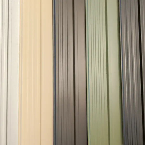 SpanBilt shed colour range: Zinc, Monolith, Slate Grey, Smooth Cream, Rivergum Green