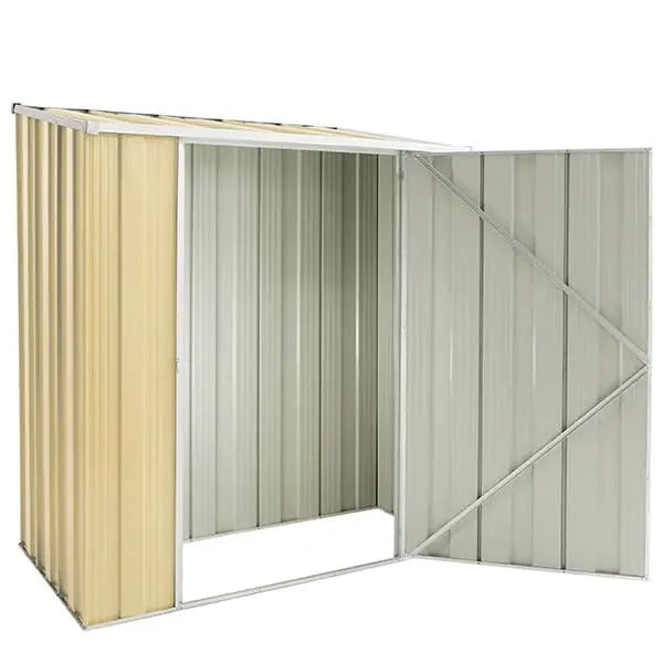 98cm wide single hinged door showing access for bikes, garden tools and shelving units